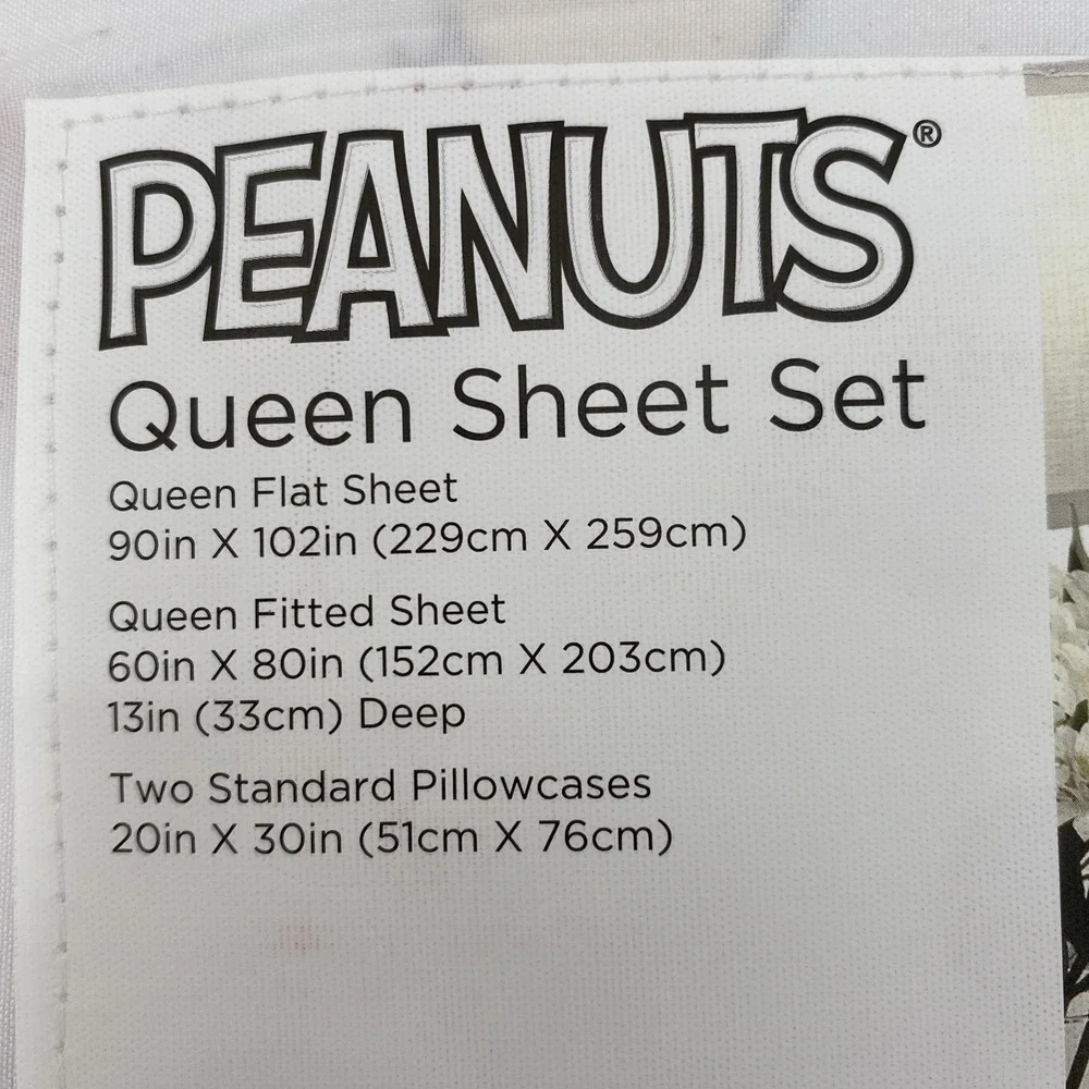 Peanuts Snoopy Sheet Set QUEEN White Charlie Brown Hearts Love Berkshire